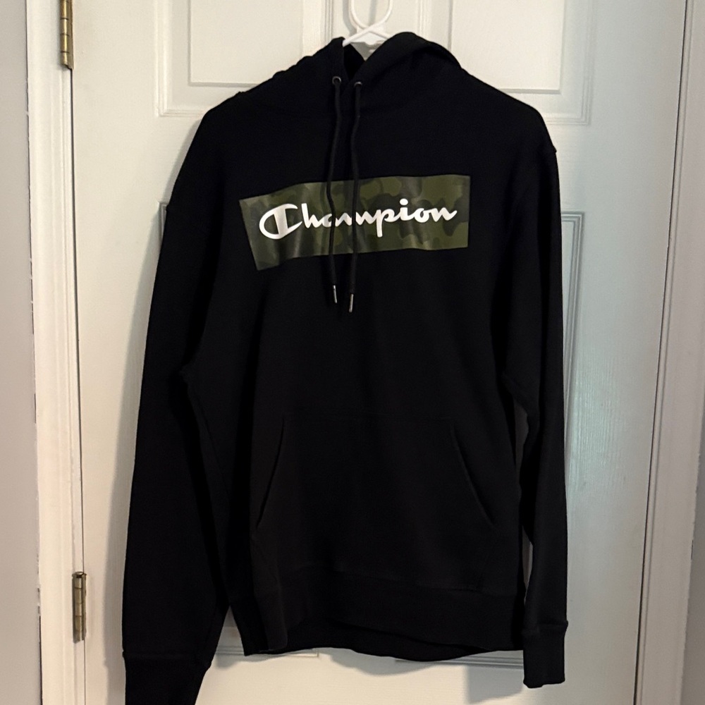 Champion Men's Black Hoodie with Camo Logo